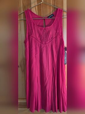 Macys Sequin Hearts Sleeveless Crochet Yoke Flowy Dress Raspberry Red Large NWT